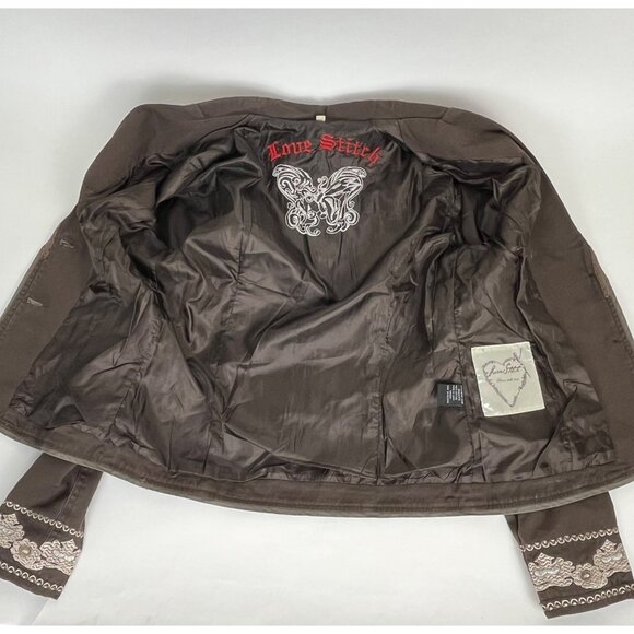 Love Stitch Embroidered Fitted Jacket Blazer Brown Women's Sz. M - Picture 10 of 14
